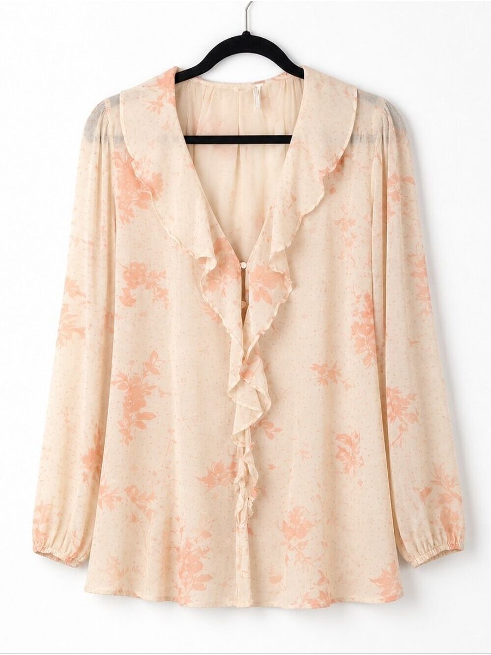 Free People Floral Ruffle Tie Tunic Top Blouse Sheer Large
